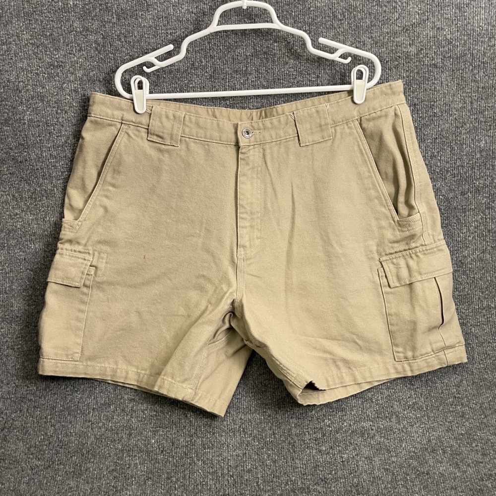Duluth Trading Co Fire Hose Cargo Shorts Mens 40 Cotton Canvas Khaki Heavyweight